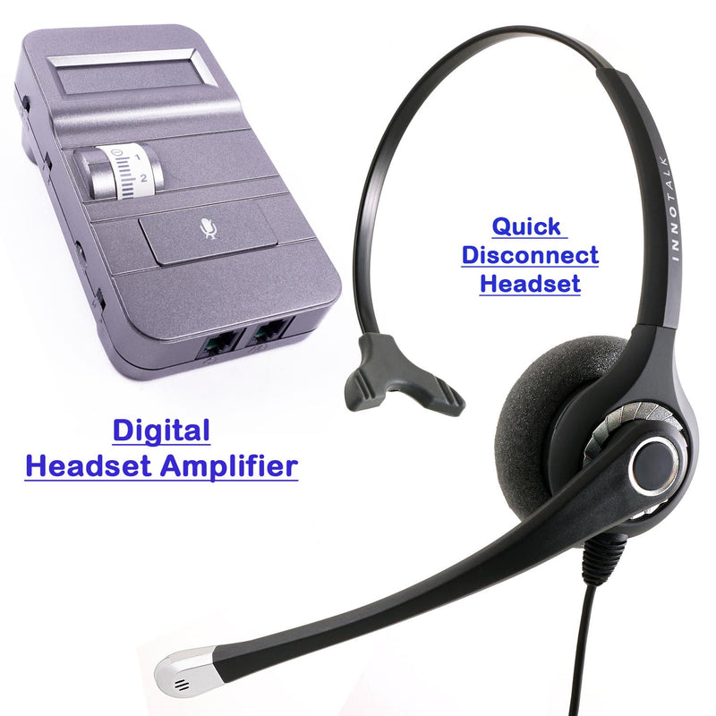 Headset System Ultimate - Best Sound Phone Headset + Headset Amplifier essential for Call Center with Jabra Compatible QD Cord