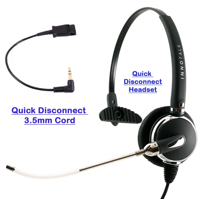 3.5mm Voice Tube Headset - Changeable Voice Tube Mic with Swiveling Speaker Professional Monaural Headset built in Plantronics compatible QD