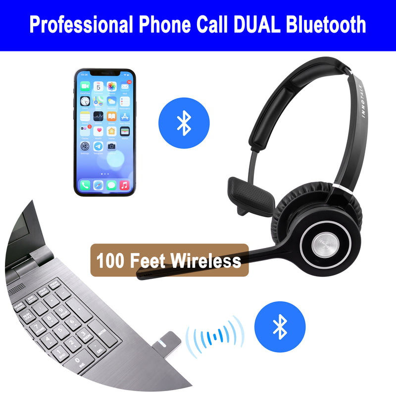 Professional Single Speaker Wireless Bluetooth Headset with Noise Cancel Microphone as Special Phone Call Headset Headphone including USB Dongle for All Computer Softphones, iPhone