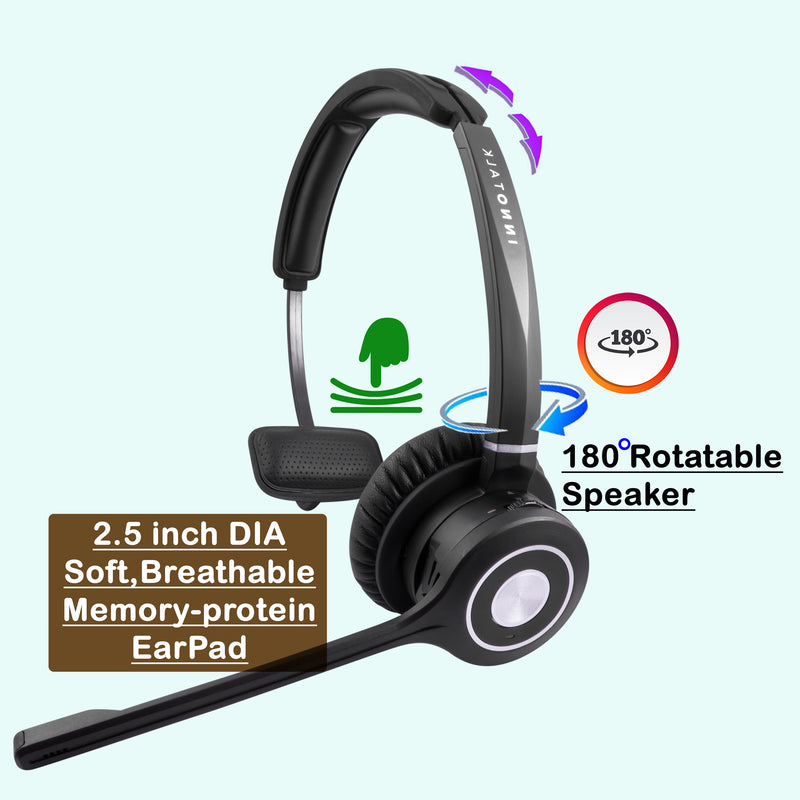 Professional Single Speaker Wireless Bluetooth Headset with Noise Cancel Microphone as Special Phone Call Headset Headphone including USB Dongle for All Computer Softphones, iPhone