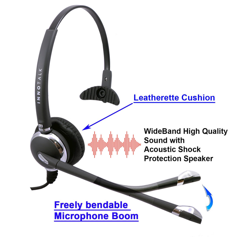 INNOTALK Deluxe 3.5 mm Jabra GN netcom Compatible Quick Disconnect  Noise Cancel Monaural Headset for PC computer