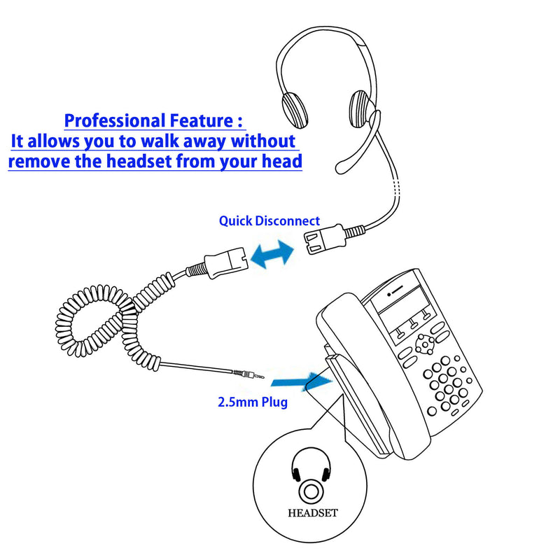 Jabra Compatible QD Swiveling Shock Protection Binaural Headset + 2.5 mm headset jack as Best Office Headset