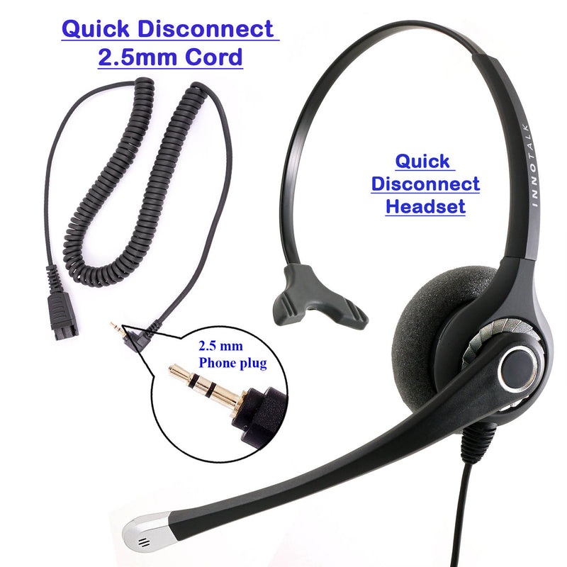 Sound Forced Professional Monaural 2.5 mm Headset Package - Phone Headset + Jabra Compatible QD 2.5 mm headset jack