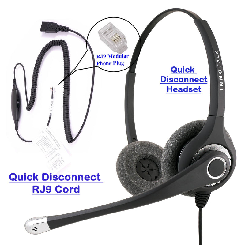 RJ9 Headset Universal - Best Sound Pro Binaural Headset + GN netcom compatible QD Universal RJ9 Headset Cord