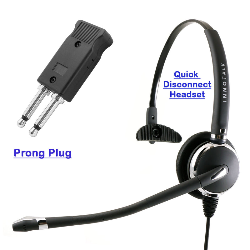 Prong Plug Best Professional Noise Cancel Mic Monaural Headset + RJ9 Headset Adapter in Plantronics Compatible QD