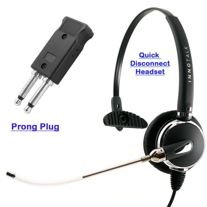 Prong Plug Professional Voice Tube Microphone Call Center Headset - Plantronics Compatible QD cord + Clear Voice Monaural Phone Headset
