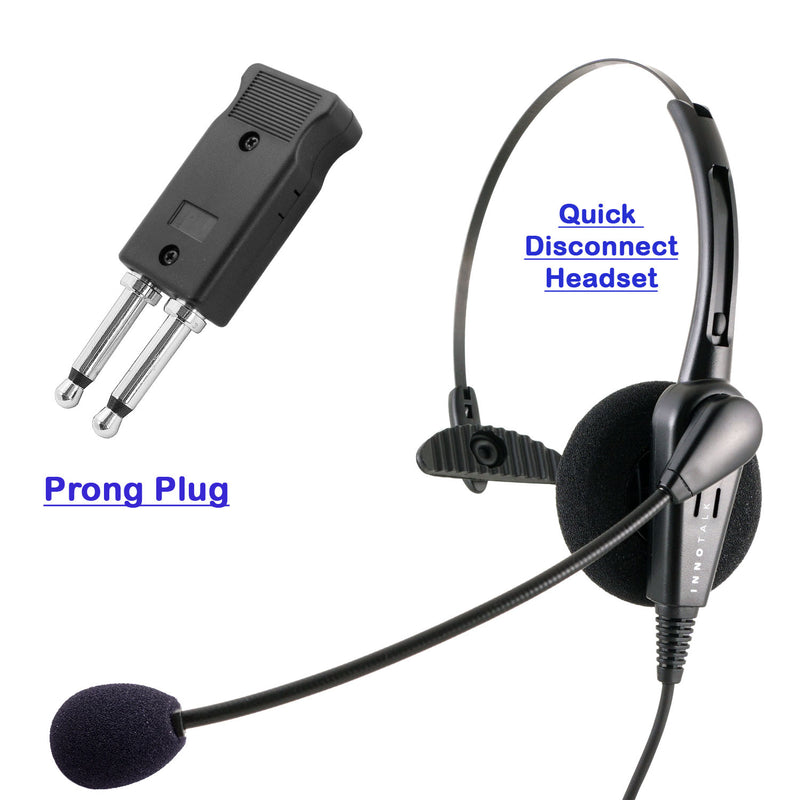 Prong Adapter Plantronics Compatible QD Headset Combo - Business Grade Economic Monaural headset + Prong Plug