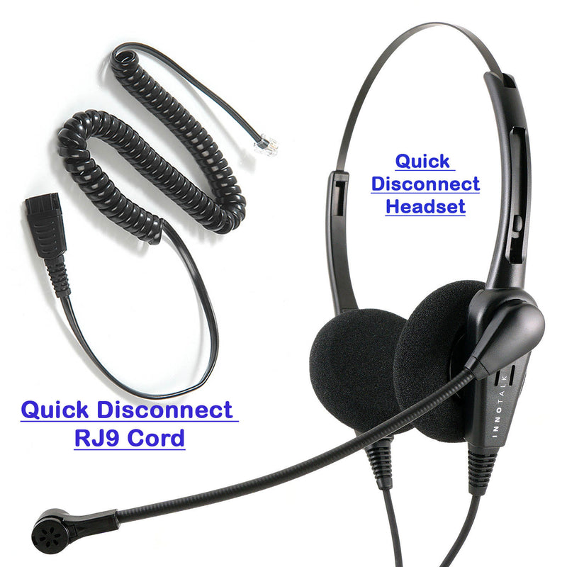Cost Effective RJ9 Headset - Jabra Compatible QD Binaural headset + RJ9 Modular to QD Headset Adapter