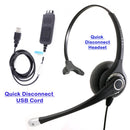 VoIP Headset with USB Headset Adapter for Office Computer, Best Sound Quality Headset with Jabra compatible QD