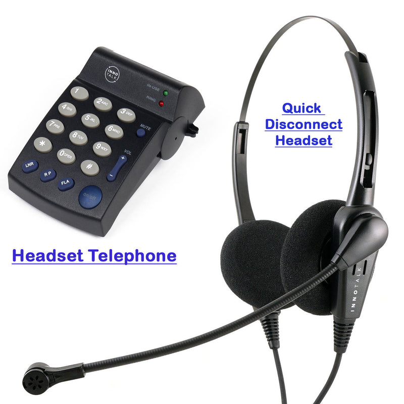 Headset Telephone System - Professional Binaural Headset + Headset Telephone, Jabra Compatible Quick Disconnect