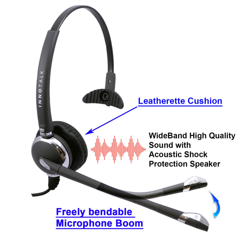 RJ9 headset - Jabra Compatible QD Package - Deluxe Pro Monaural Headset in Swiveling Shock Protection Receiver + RJ9 adapter