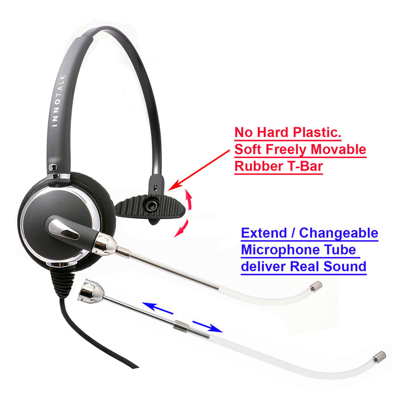 Changeable Voice Tube Professional Monaural Headset with Swiveling Speaker + 2.5 mm Headset Adapter (Short Length) in Jabra compatible QD