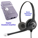 Headset System Crystal - Sound forced Phone Headset + Call Center Headset Amplifier with Jabra Compatible QD Cord