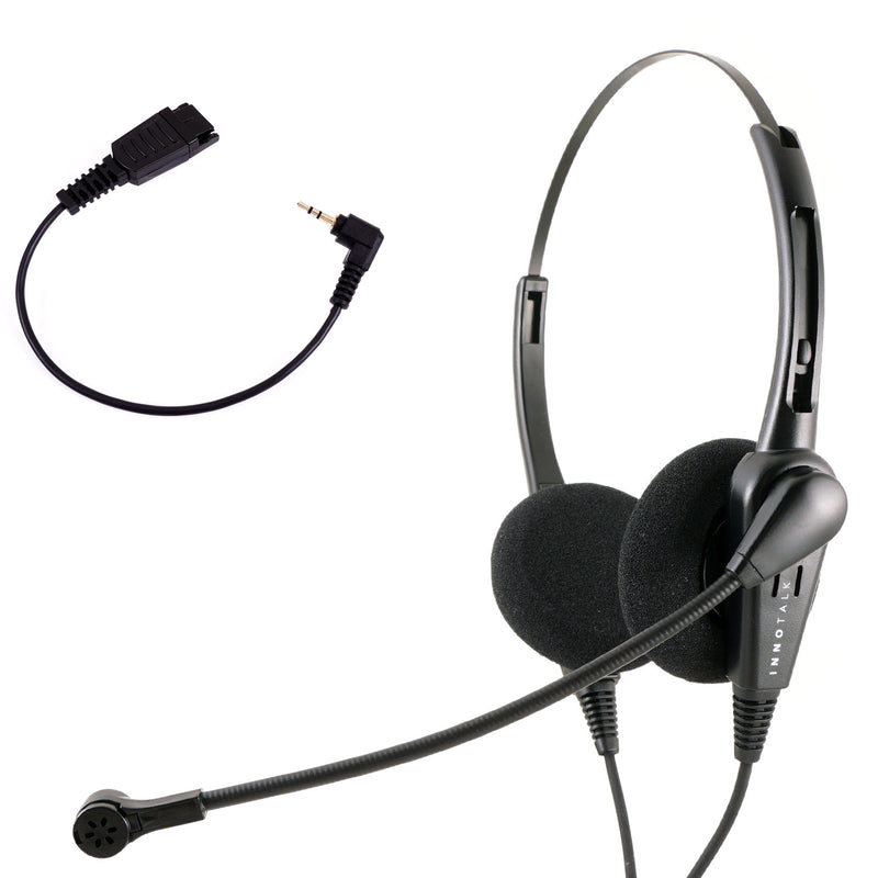2.5 mm Headset with Jabra Compatible QD cord Combo - Economic Binaural headset + 2.5 mm headset adapter (8 inch)