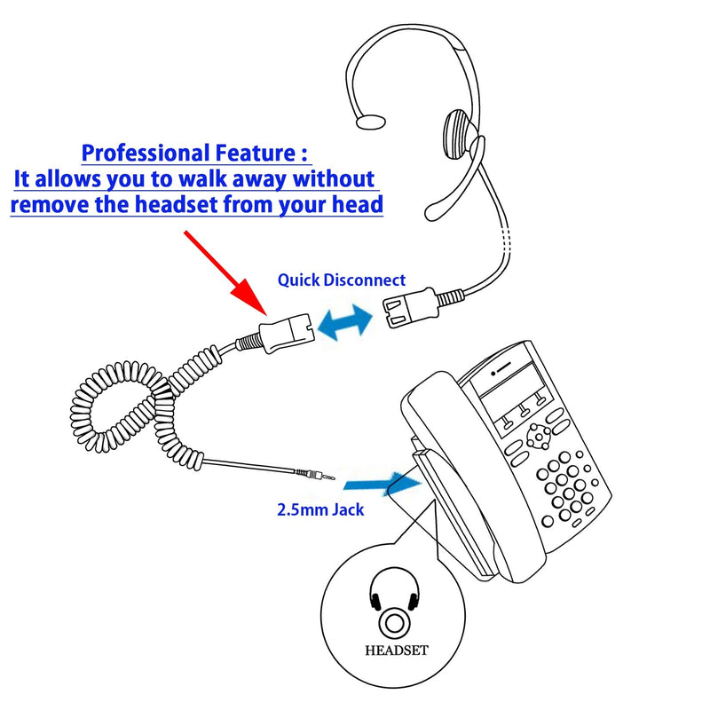 Innotalk Luxury Monaural Phone Headset with 2.5 mm Phone headset,  Plantronics compatible QD