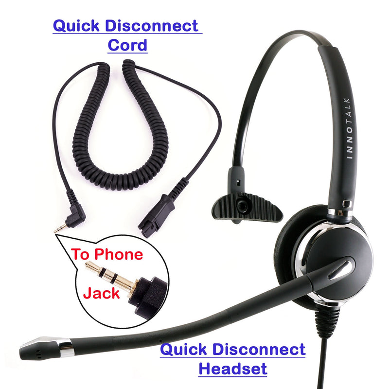 Innotalk Luxury Monaural Phone Headset with 2.5 mm Phone headset,  Plantronics compatible QD