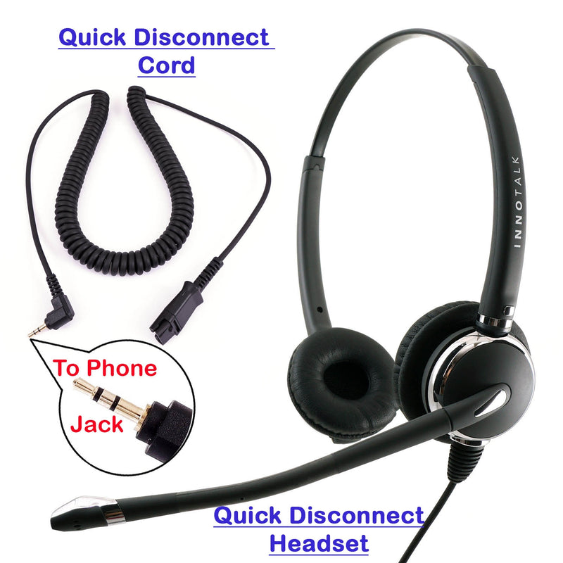 Plantronics Compatible QD 2.5mm Headset Combo, Best Pro Binaural Headset with 2.5 mm headset jack as Office Headset