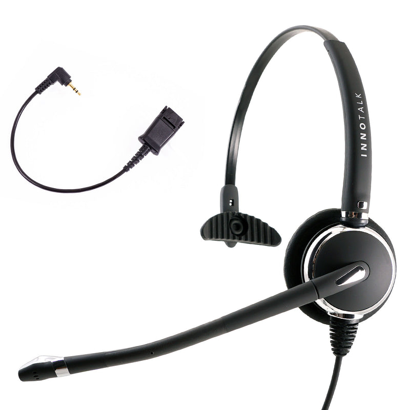 Innotalk Deluxe Monaural Headset + Short 2.5 mm headset adapter in Plantronics Compatible quick disconnect
