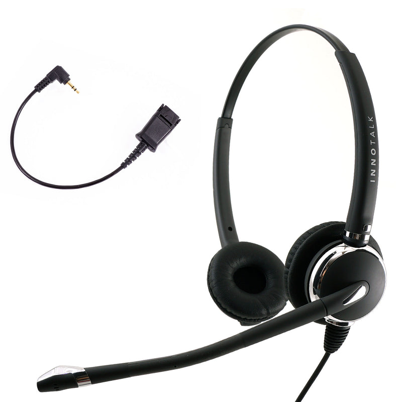 Innotalk Deluxe Binaural Headset with Short 2.5 mm headset jack - Plantronics Compatible quick disconnect