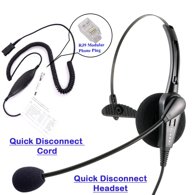 RJ9 Headset Universal - Plantronics compatible QD - Cost Effective Monaural Headset + Universal Compatible RJ9 cord