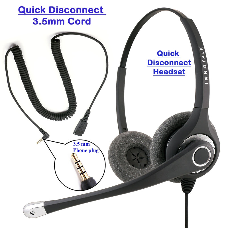 INNOTALK Noise Cancelling Binaural Computer Headset with a 3.5mm Headset adapter