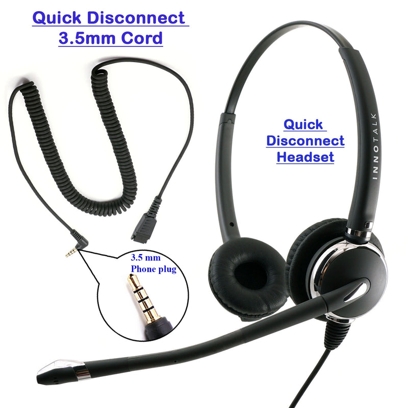 INNOTALK Deluxe Binaural Headset with a Long 3.5 mm Computer Headset Adapter Cable