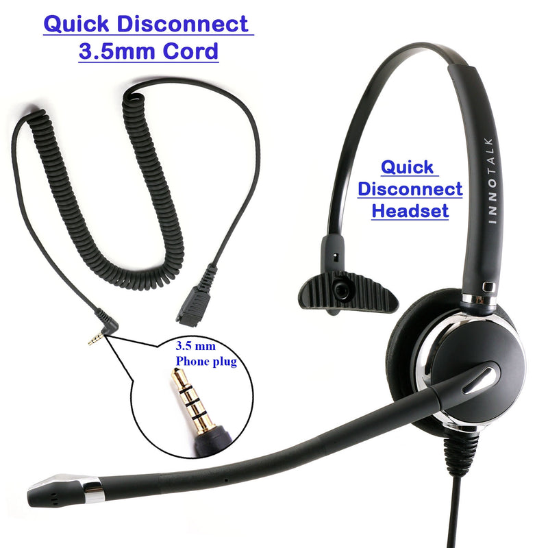 INNOTALK Deluxe 3.5 mm Plug Quick Disconnect Monaural Headset for Lap Top Computer