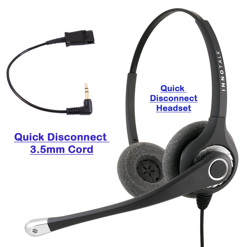 INNOTALK Noise Cancelling Plantronics Quick Disconnect 3.5 mm Binaural Headset with a 3.5mm Headset adapter