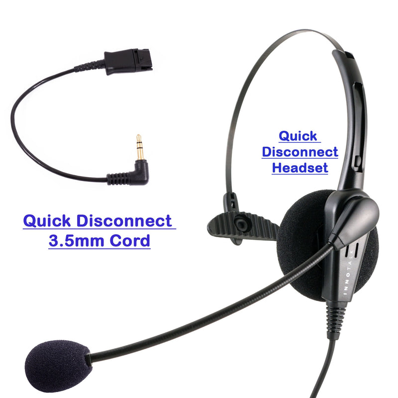 INNOTALK Economic Quick Disconnect Call Center Monaural Headset  with a 3.5 mm Headset Adapter for Smart / iPhone