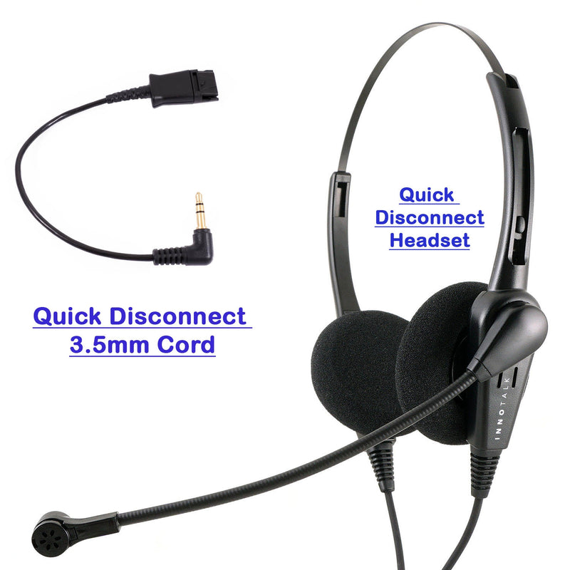 3.5 mm Economic Binaural Professional Noise Cancelling Headset with a Quick Disconnect 3.5 mm Headset Adapter Cable for Smart iPhone