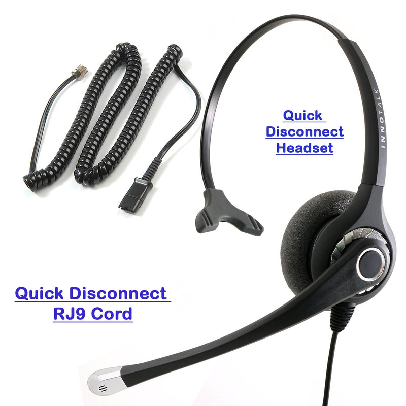 Plantronics Compatible QD U10P cord Headset - Sound Emphasis Pro Monaural Headset with RJ9 headset Adapter for Most Phone Systems.