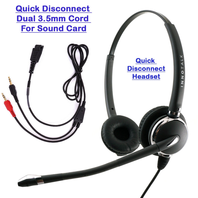 INNOTALK Deluxe Binaural 3.5mm PC Computer Headset with Dual 3.5 mm Plugs Headset Adapter Cable