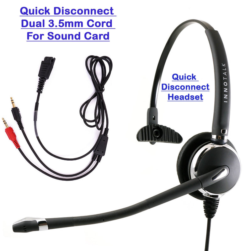 INNOTALK Deluxe 3.5 mm Jabra GN netcom Compatible Quick Disconnect  Noise Cancel Monaural Headset for PC computer