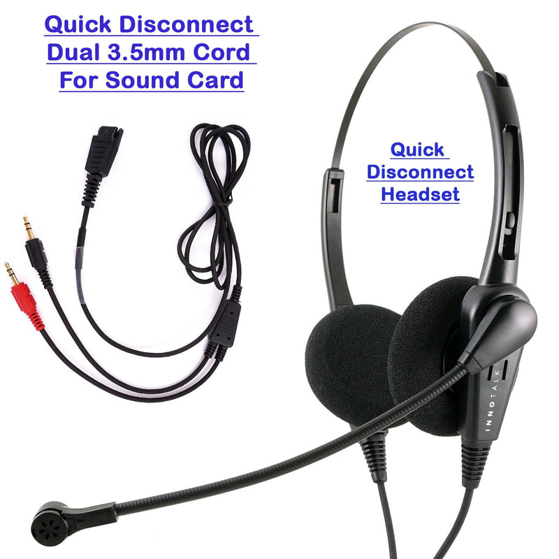 Jabra Compatible Quick Disconnect Analog PC Headset - Durable Economic Binaural Headset Connecting PC sound card