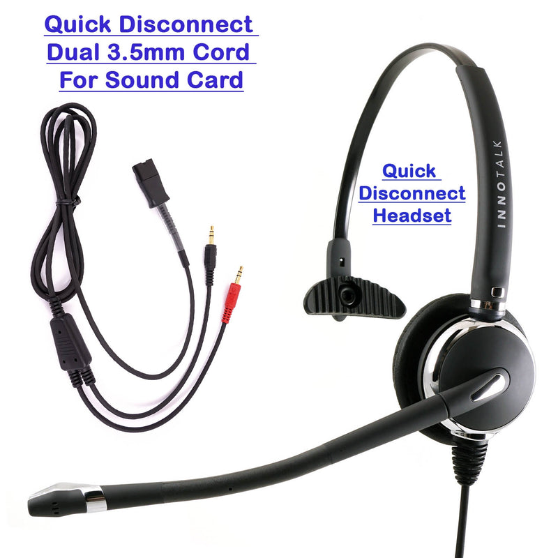 INNOTALK Deluxe 3.5 mm Quick Disconnect Monaural Headset for DeskPhone Computer
