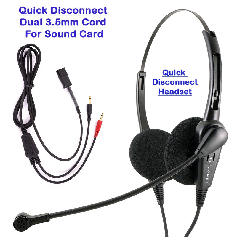Plantronics Compatible QD Analog PC Headset - Business Grade Pro Binaural Headset work with Sound card of Computer.