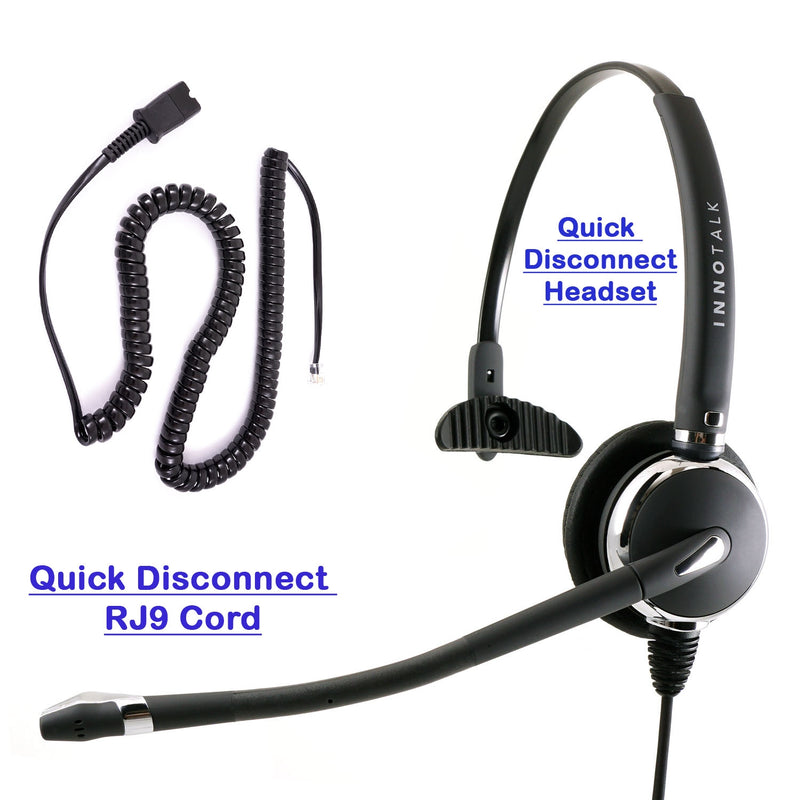 Best Professional Monaural Noise Cancel Mic Headset + RJ9 U10 26716-01 Headset Adapter in Plantronics Compatible QD