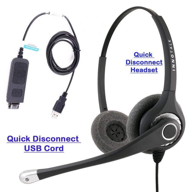 Sound focused USB Phone Headset at Office or Call center, Large and Swiveling Ear Pad, Noise cancelling Mic, Plantronics compatible QD
