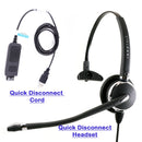 Best Noise cancelling Monaural Headset with USB headset Adapter as Office PC headset, Plantronics compatible quick disconnect.