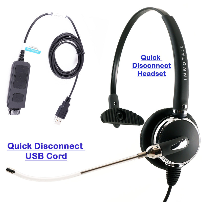 Voice Tube Monaural Pro Computer Headset built in Plantronics Compatible QD. Latest USB Headset, In-line Volume control, Platronics Compatible QD