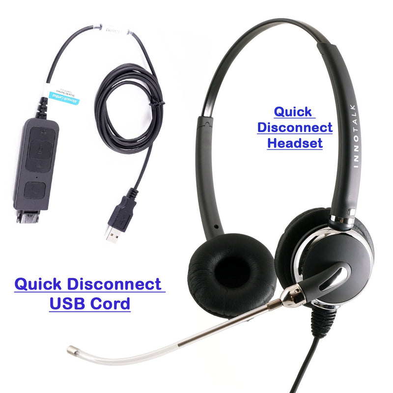 Computer Headset with Voice Tube microphone, Clear Sound Headset with USB Adapter, Plug N Play In-line control, Plantronics Compatible QD