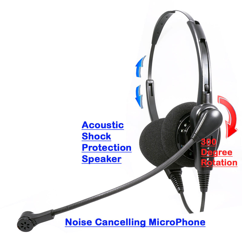 Prong Plug Phone Headset with Plantronics Compatible QD Package - Cost Effective Customer Service Binaural headset + Prong Adapter