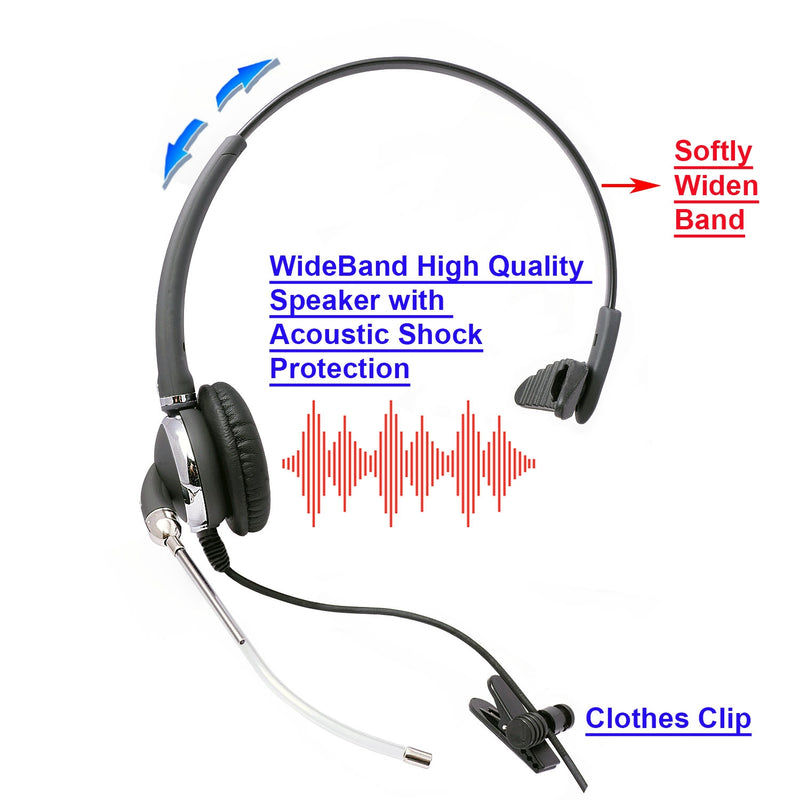 Headset Amplifier with Replaceable Voice Tube Microphone Monaural Headset for Most Desk Phone
