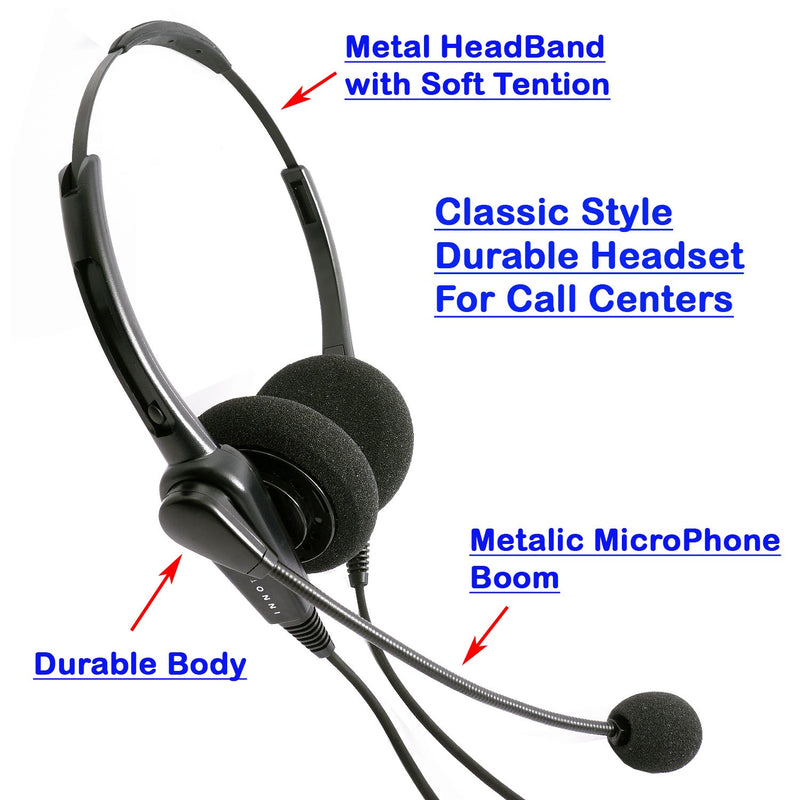 2.5 mm Headset with Jabra Compatible QD cord Combo - Economic Binaural headset + 2.5 mm headset adapter (8 inch)