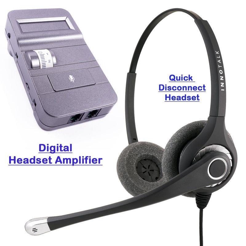 Digital Headset Amplifier with Superb Sound Pro Binaural Headset in Swiveling Receiver for Call Center