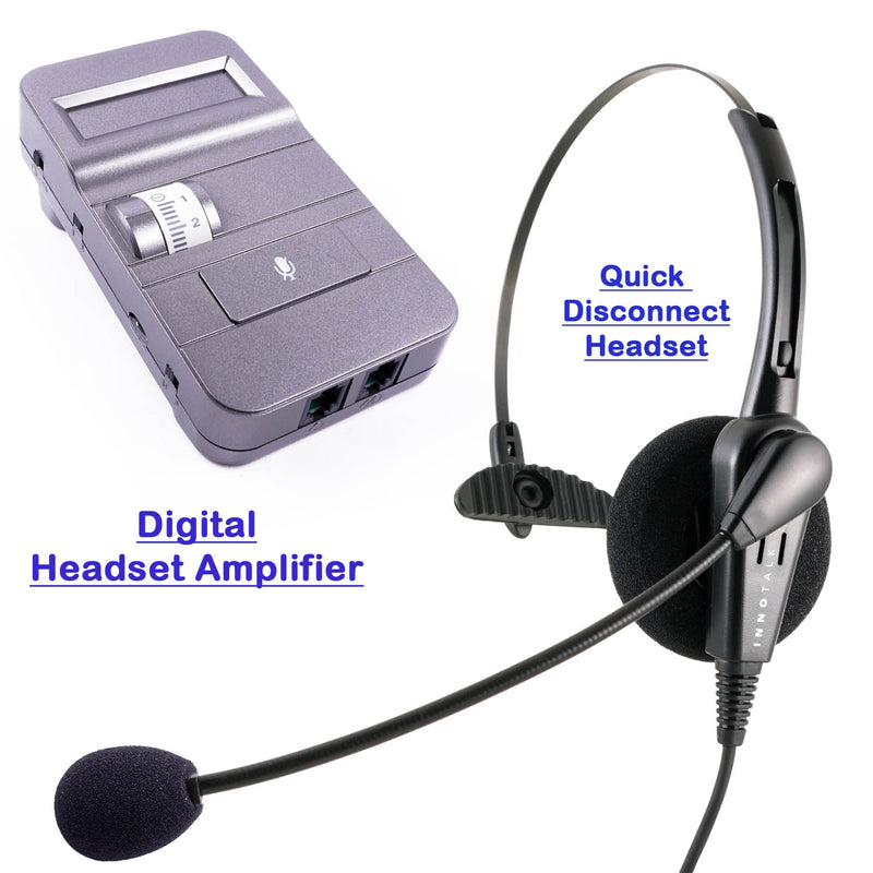 Desk Phone Headset with Digital Audio Headset Amplifier Combo - Business Grade Economic Monaural headset